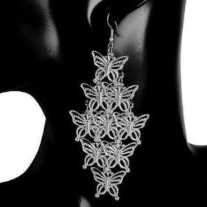 80s Silver Butterflies Chandalier Jiggly Earrings
